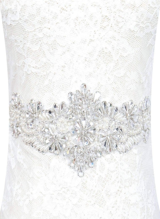 Pardecor Belt with Rhinestone Bridal Wedding Dress Belt Silver Crystal Rhinestone Pearl Belts Beaded Women's sash for Bridesmaid Gowns - Image 1